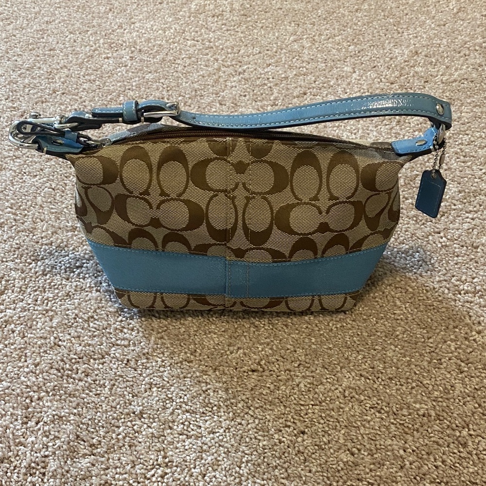 Coach Brown and Blue Signature Shoulder Bag